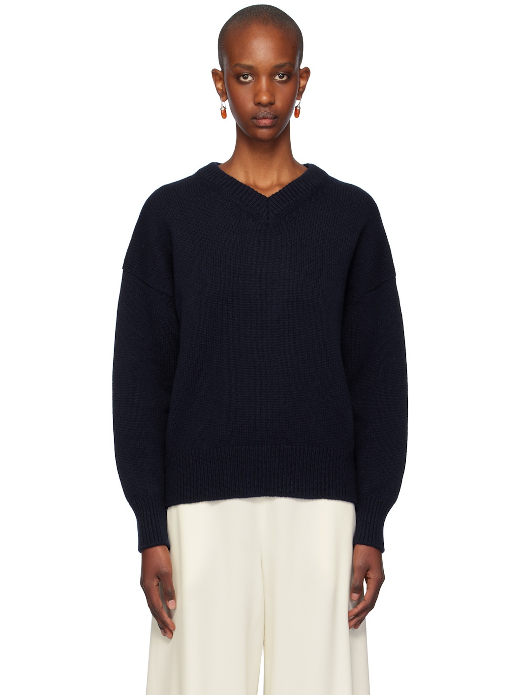 Navy Balla Slouch V-Neck Sweater - 1