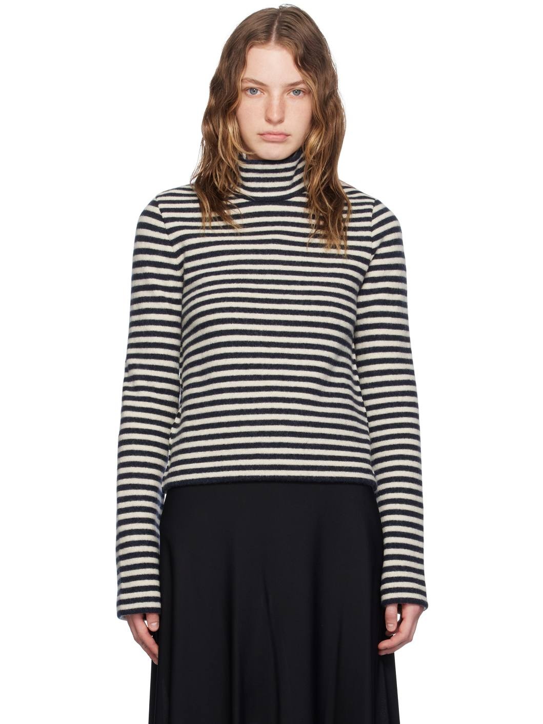 Black & Off-White Striped Turtleneck - 1