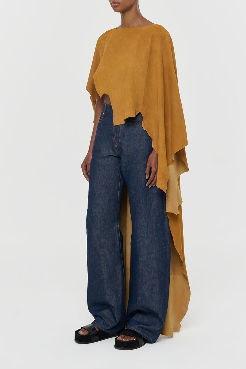 Calian Raw Cut Cape In Cashew Suede 5