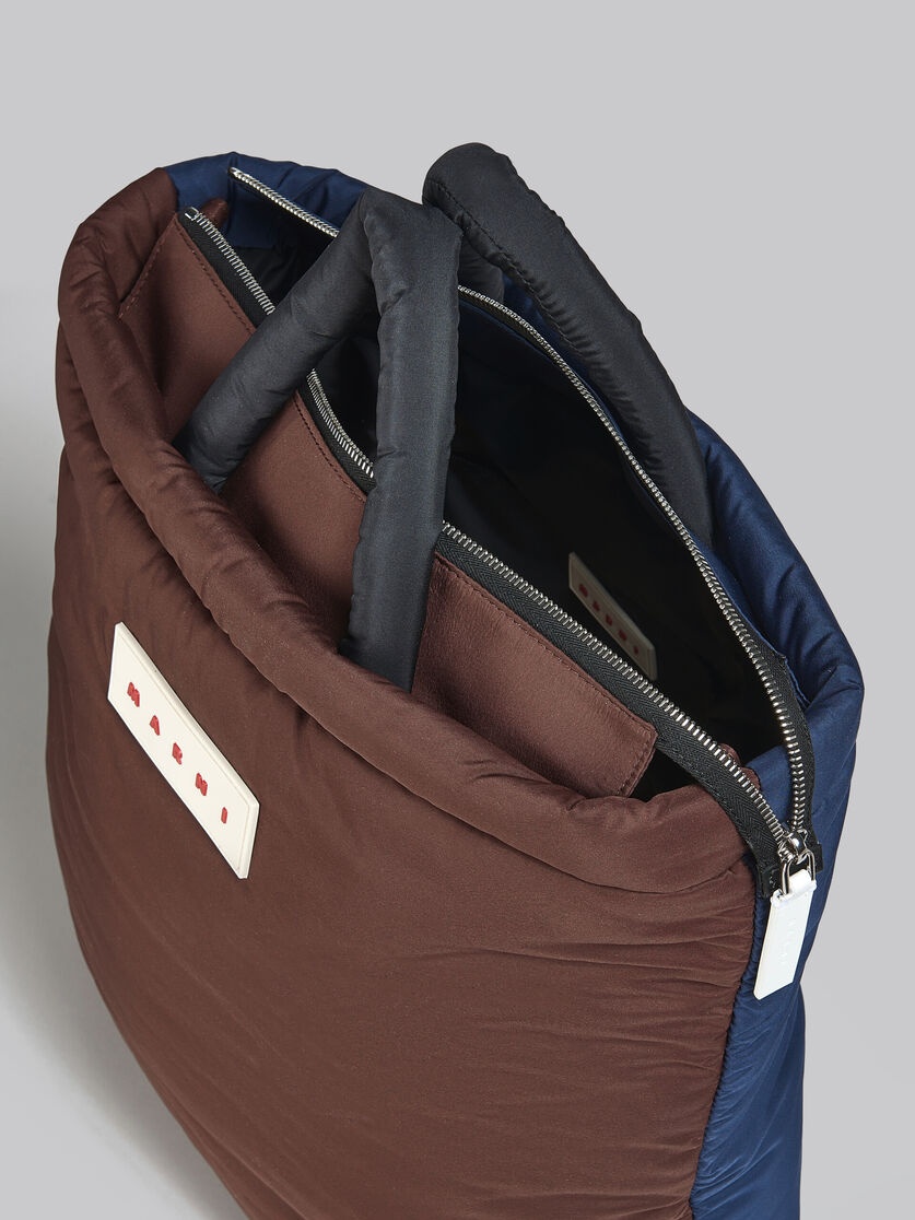 BROWN, BLUE AND BLACK PUFF TOTE BAG - 4