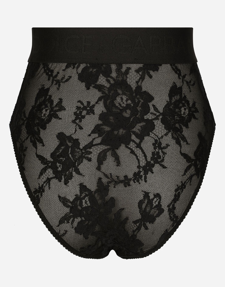 High-waisted lace briefs with branded elastic - 2