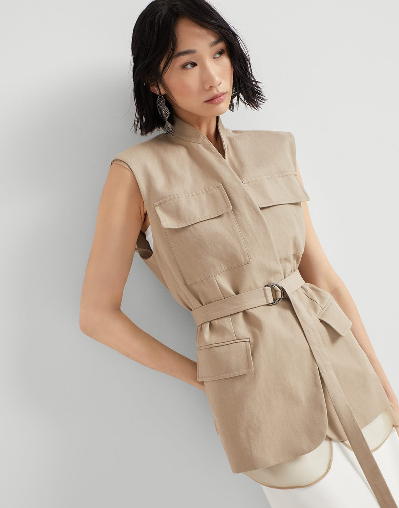 Cotton and linen cover vest with detachable organza insert and monili 4