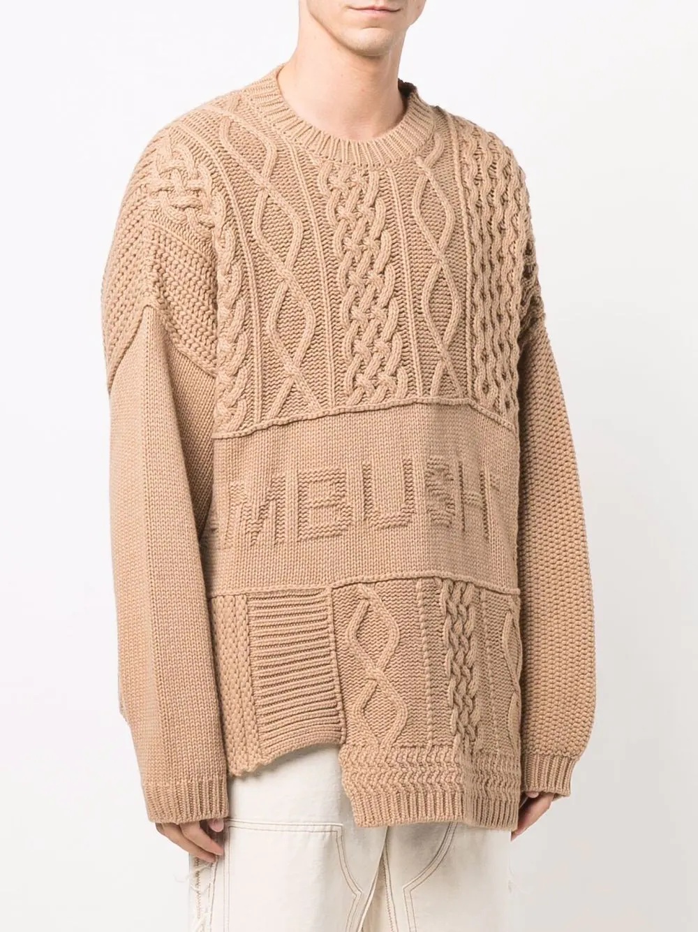 patchwork cable-knit jumper - 4