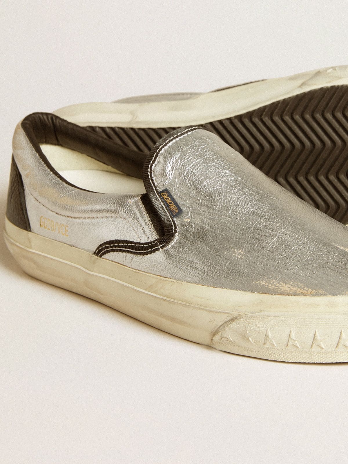 Men's VCE Penstar in metallic silver leather with black leather heel tab - 3