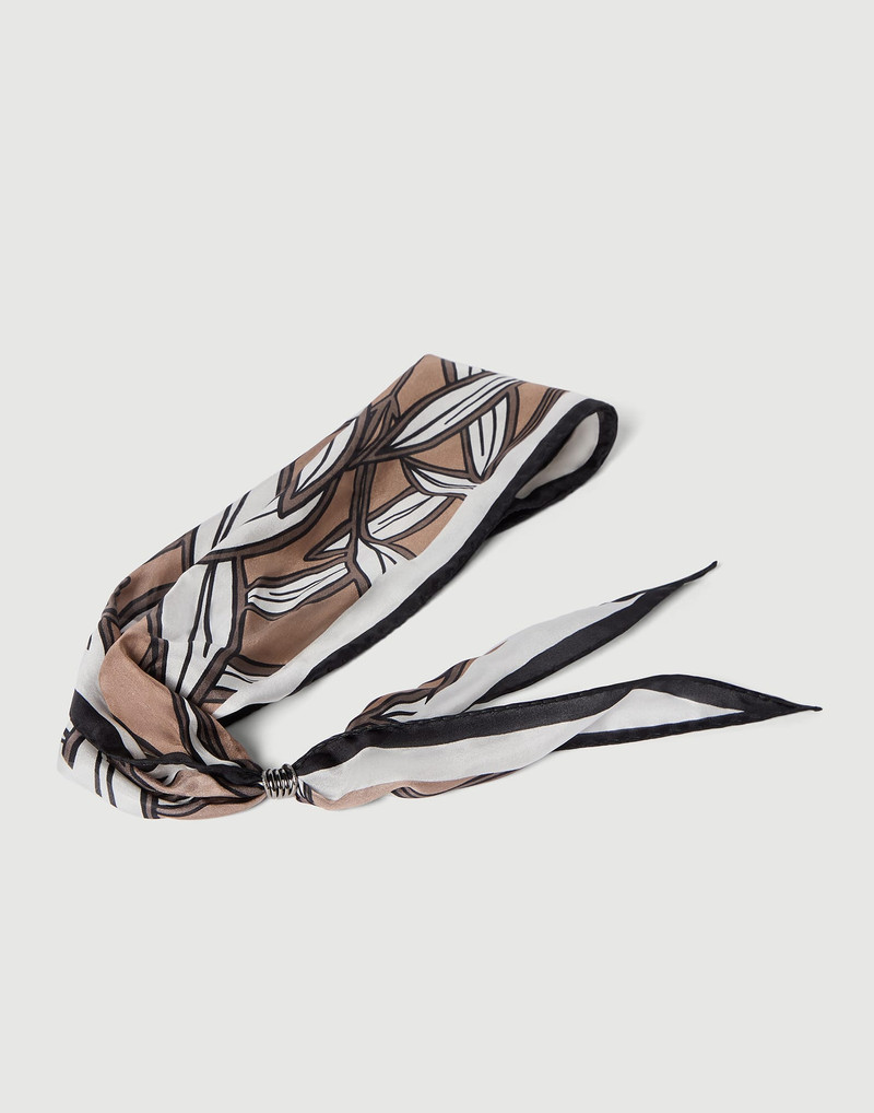 Brunello Cucinelli Cacao leaves print silk foulard outlook