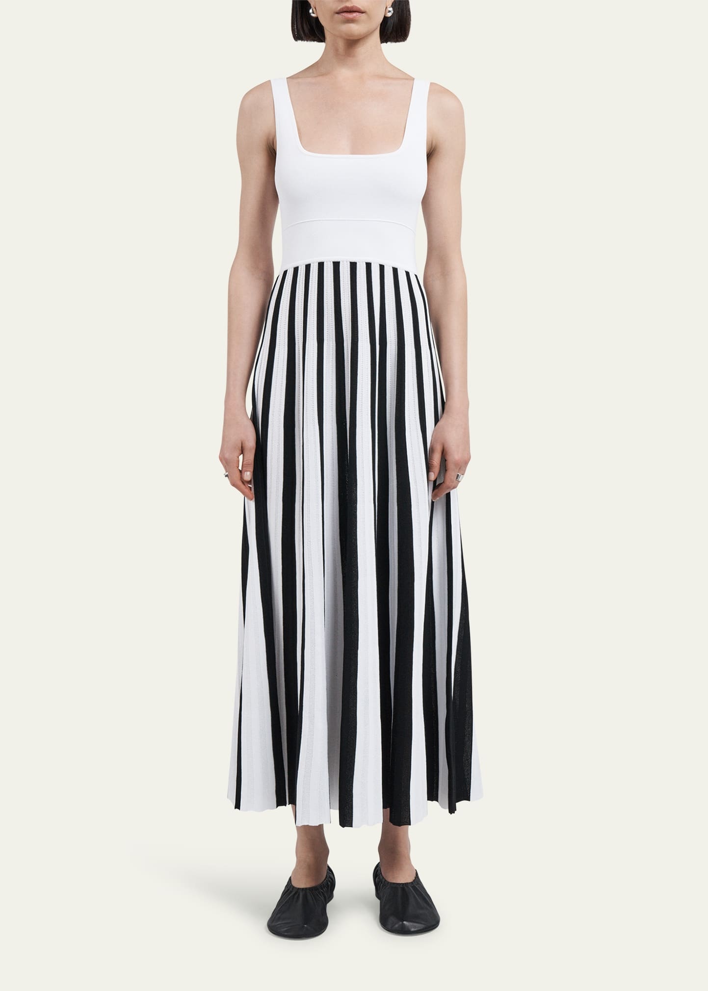 Stripe Square Neck Mesh Dress - 2