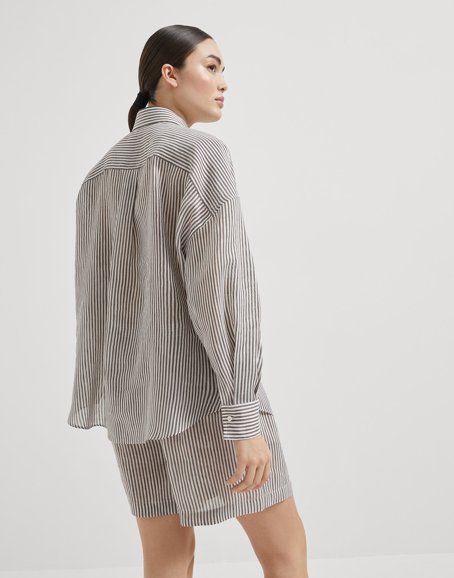 Striped linen and silk organza shirt with shiny collar detail - 2