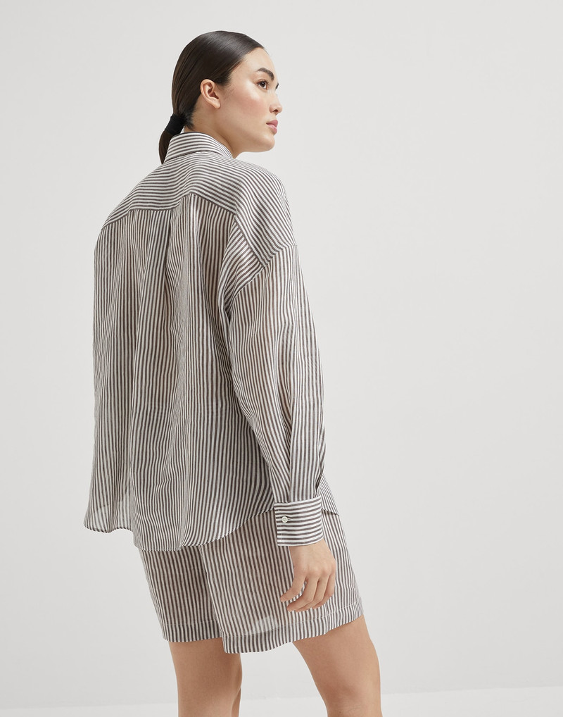 Brunello Cucinelli Striped linen and silk organza shirt with shiny collar detail outlook
