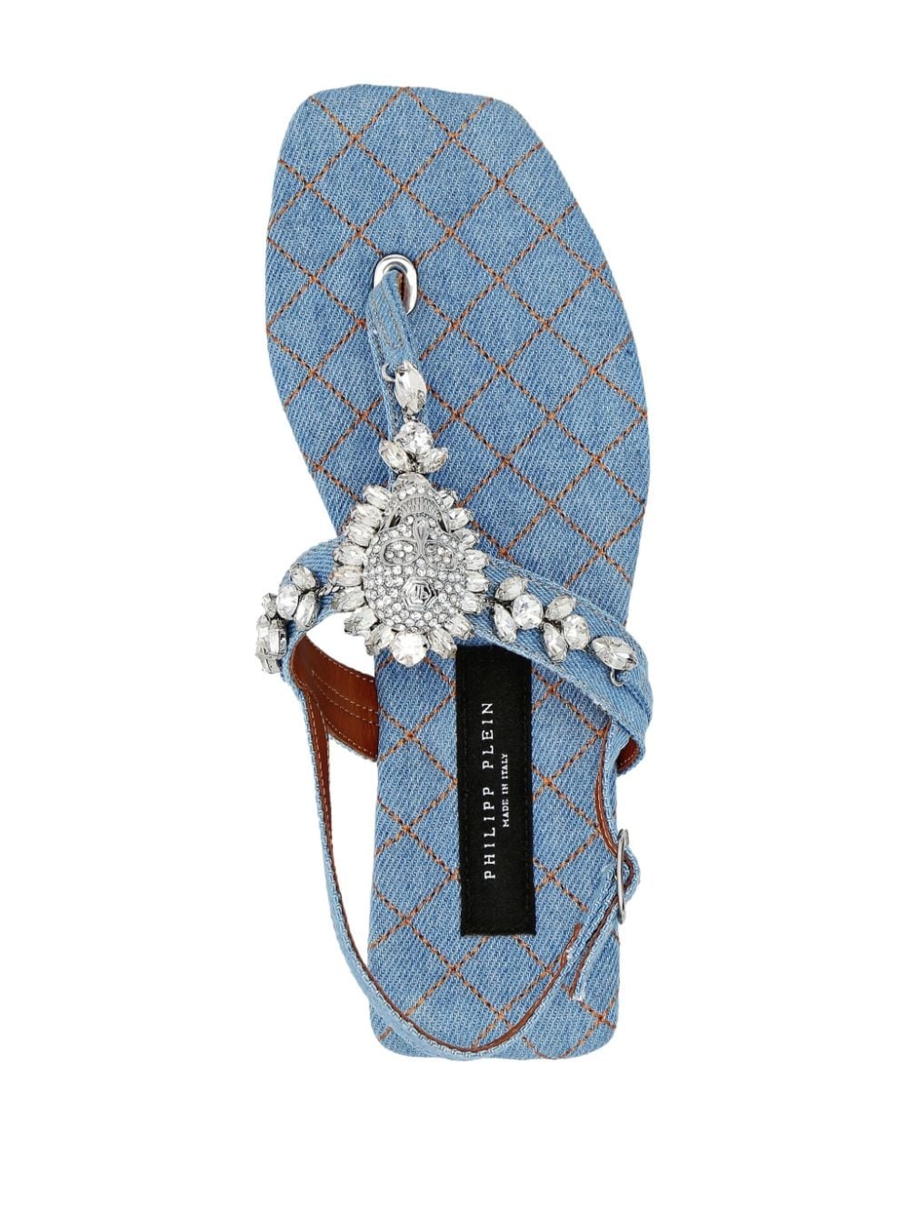 crystal-skull denim sandals - 4