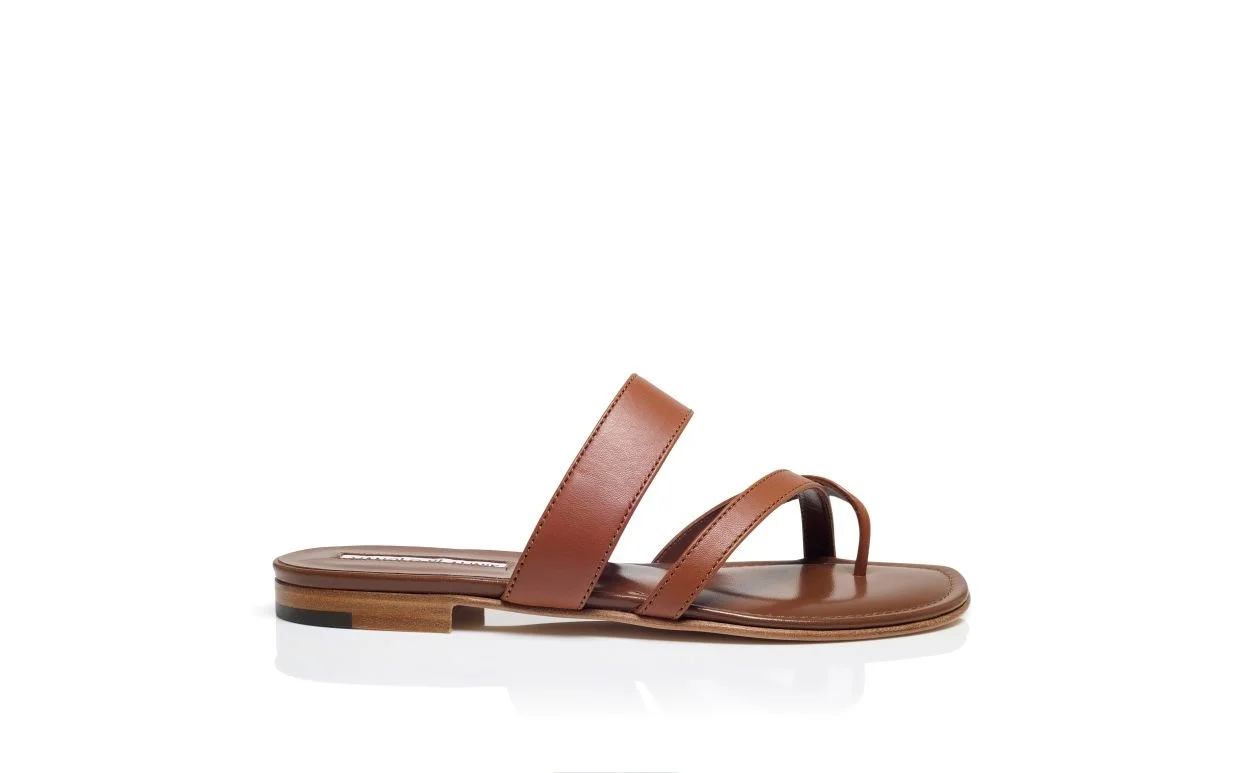 Brown Nappa Leather Crossover Flat Sandals - 1