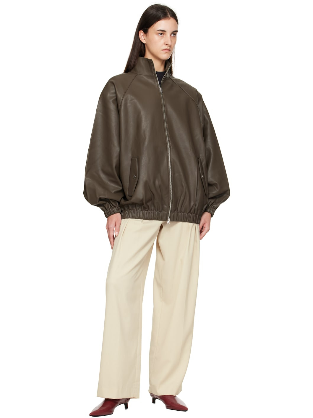 Taupe Senta Faux-Leather Bomber Jacket - 4
