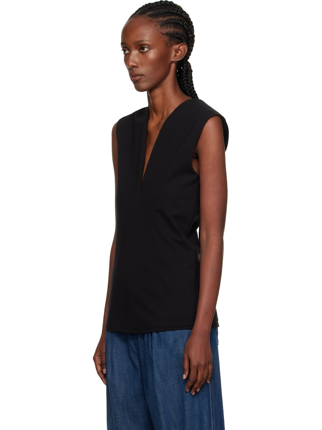 Black Jersey Plunging Neckline Top - 4