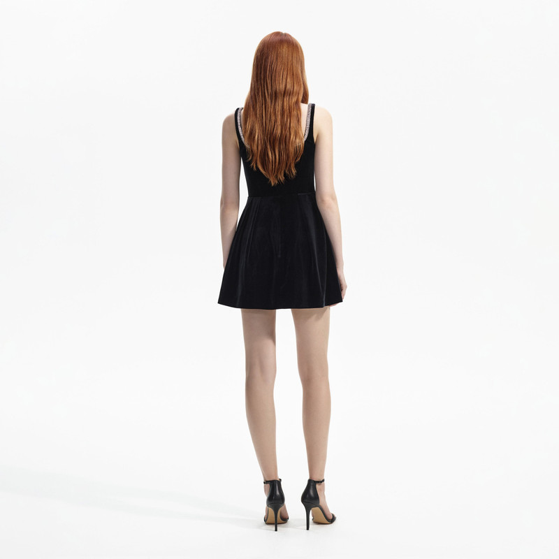 self-portrait Black Velvet Skater Mini Dress - RS24-031S-B | REVERSIBLE