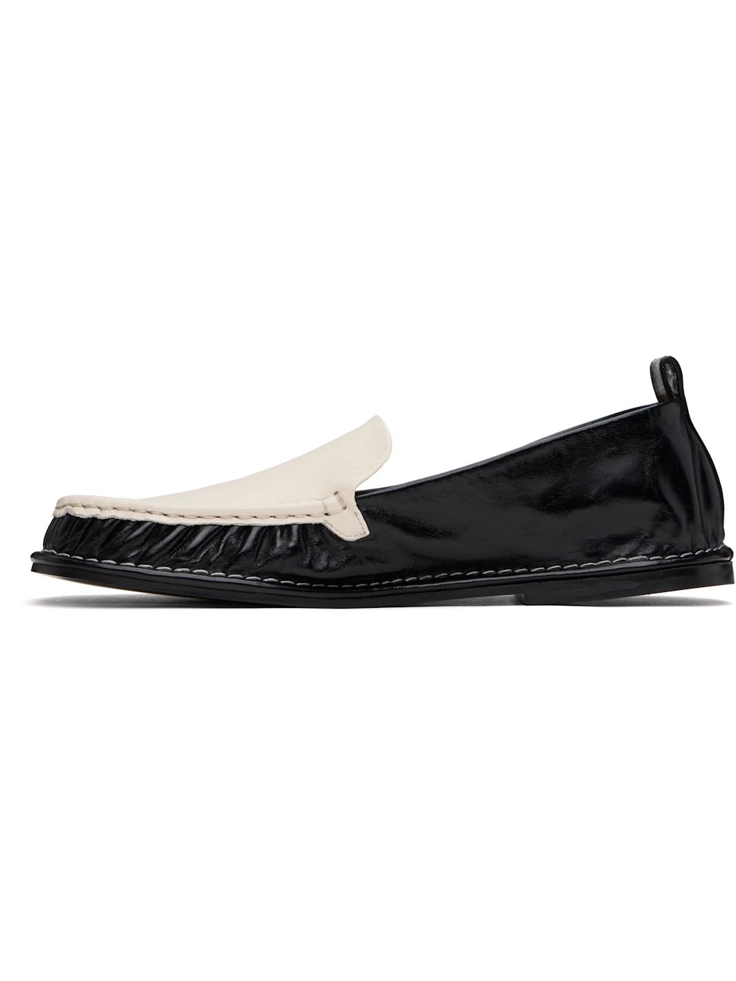Black & Off-White Leather Midi Loafers - 3
