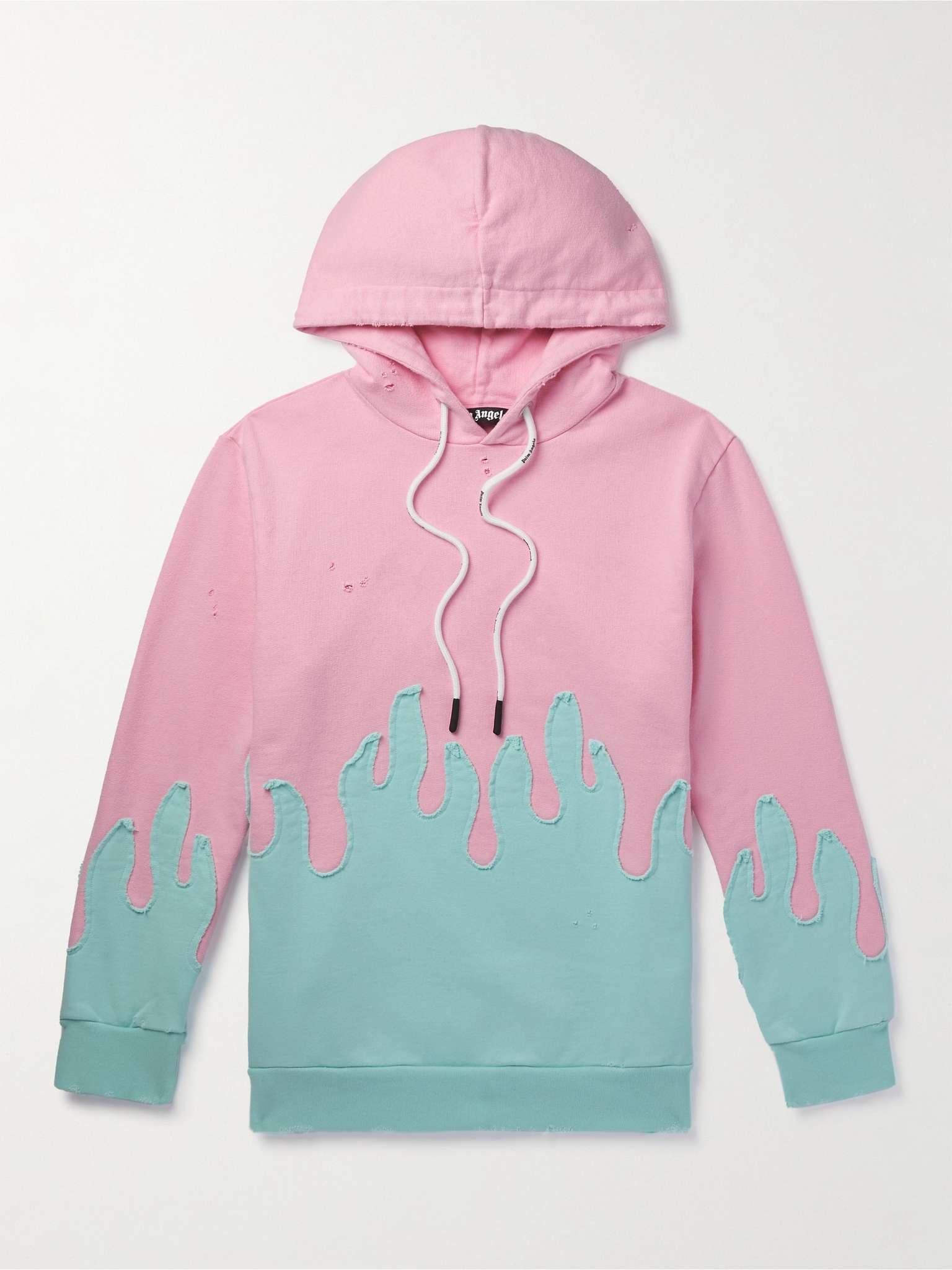 Logo-Print Distressed Two-Tone Cotton-Jersey Hoodie - 1