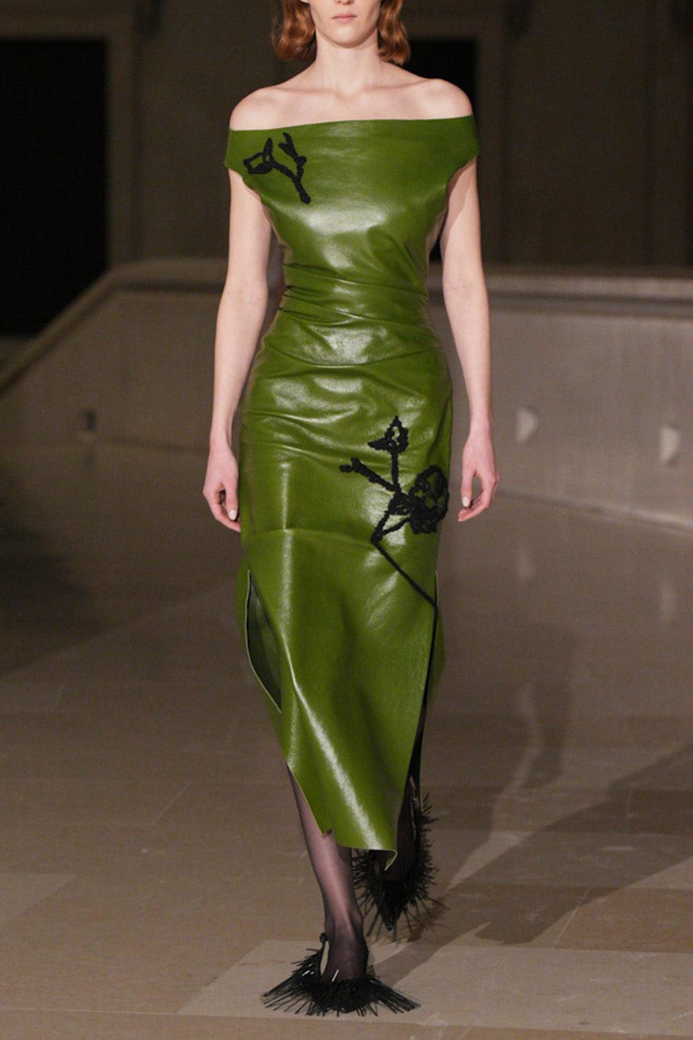 Embroidered Pencil Midi Dress - 2