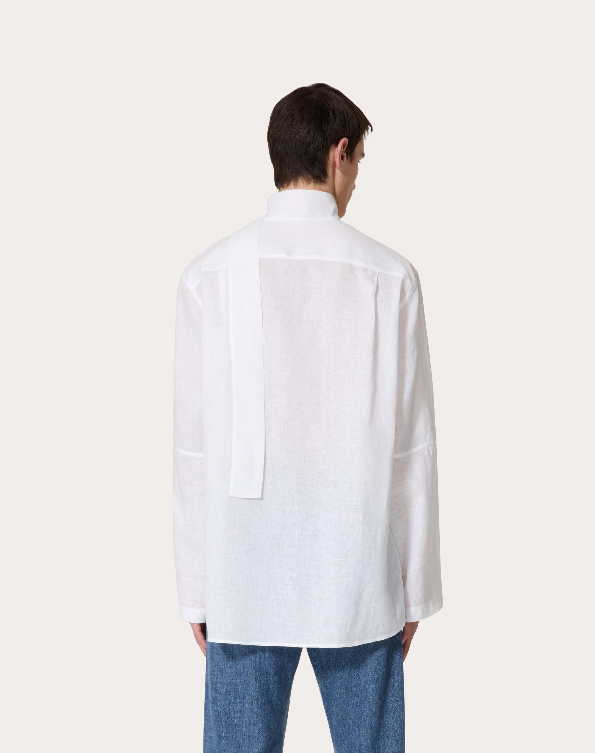 LINEN SHIRT WITH SCARF COLLAR AND SIGNATURE VLOGO EMBROIDERY - 4