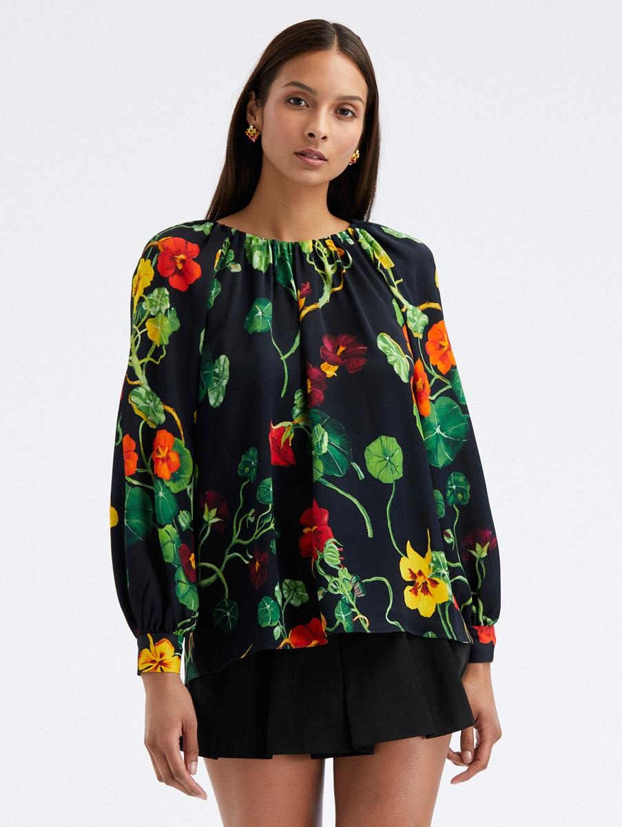NASTURTIUM SATIN-BACK CREPE BLOUSE - 1