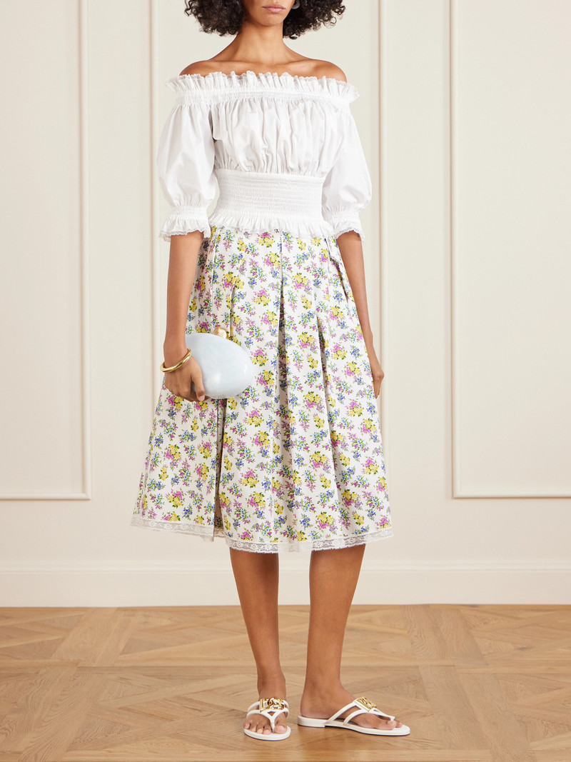 Dolce & Gabbana Pleated Floral-print Cotton-poplin Midi Skirt outlook