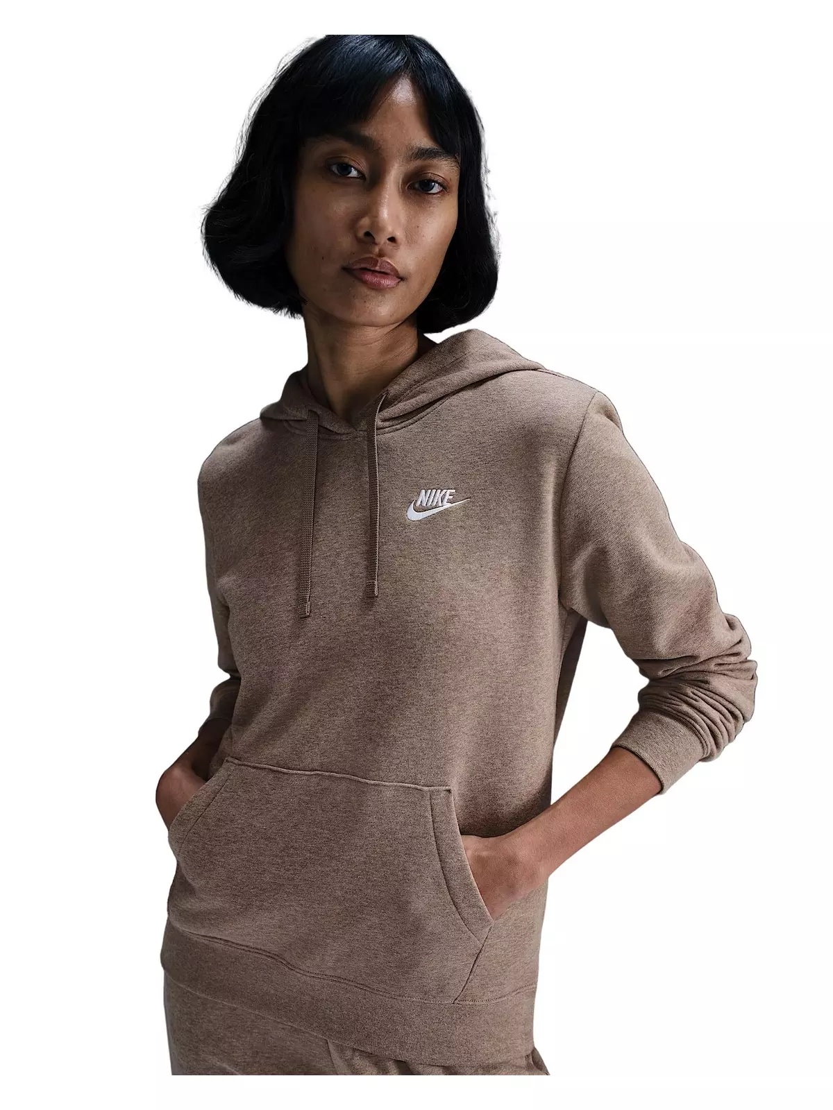 Women's Sportswear Club Fleece Pullover Hoodie -Brown/White - 4