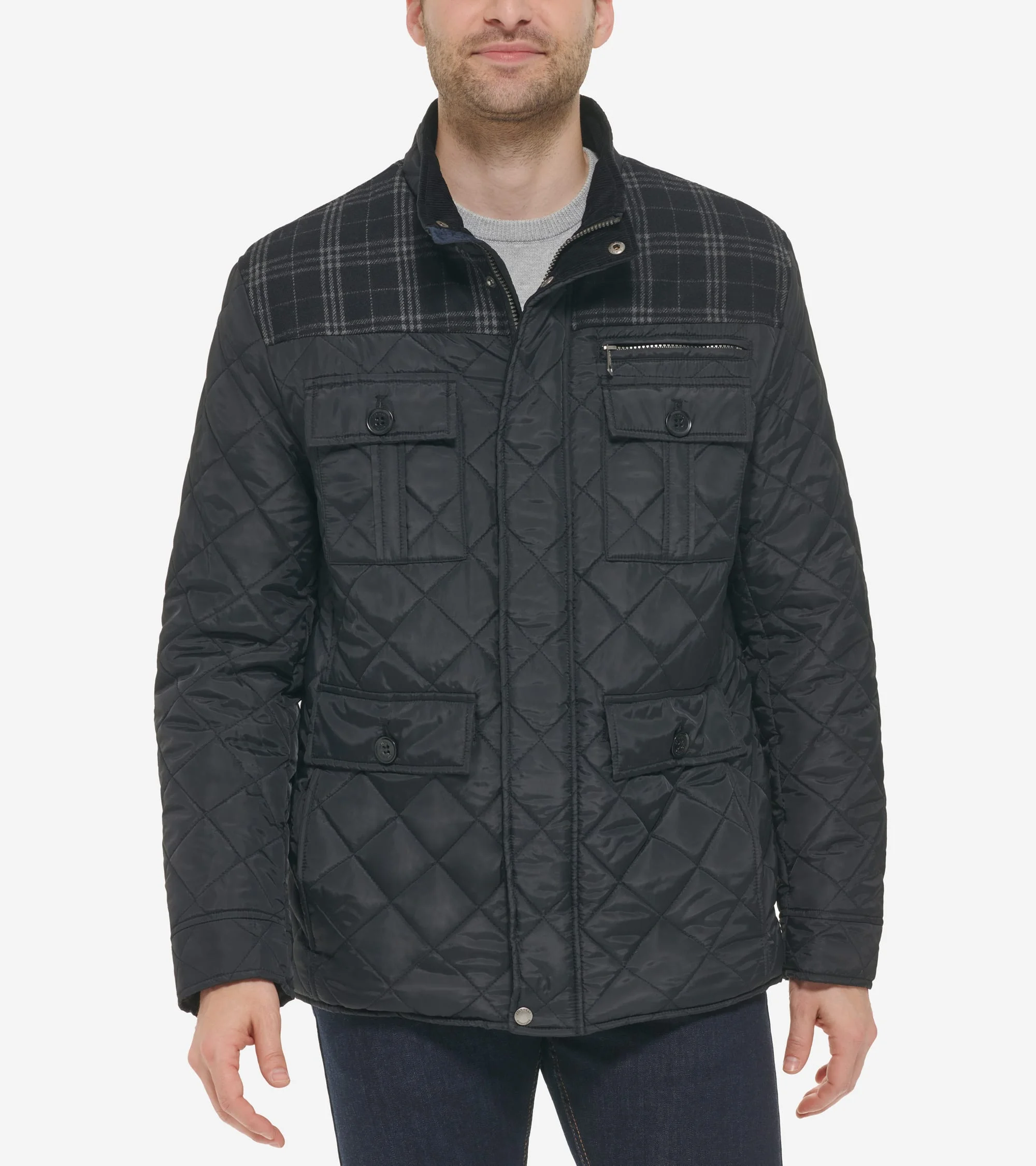 Men's Mix Media Diamond Quilted Jacket - 1