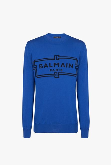 “Gitane” blue wool sweater with black Balmain Paris logo - 1