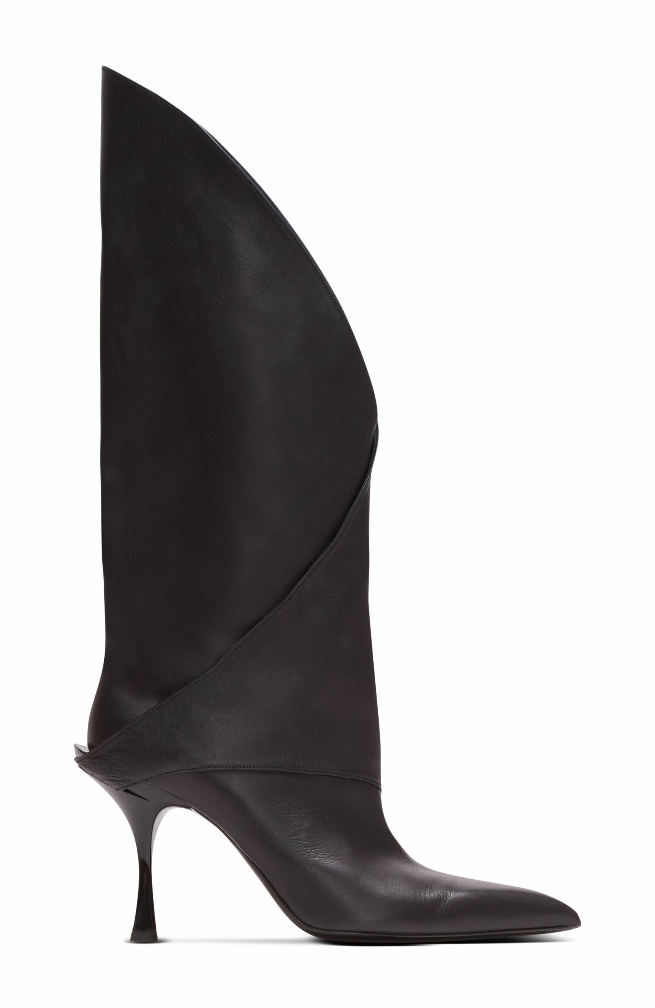 Balmain Twist Heeled Leather Boots in Black at Nordstrom - 4