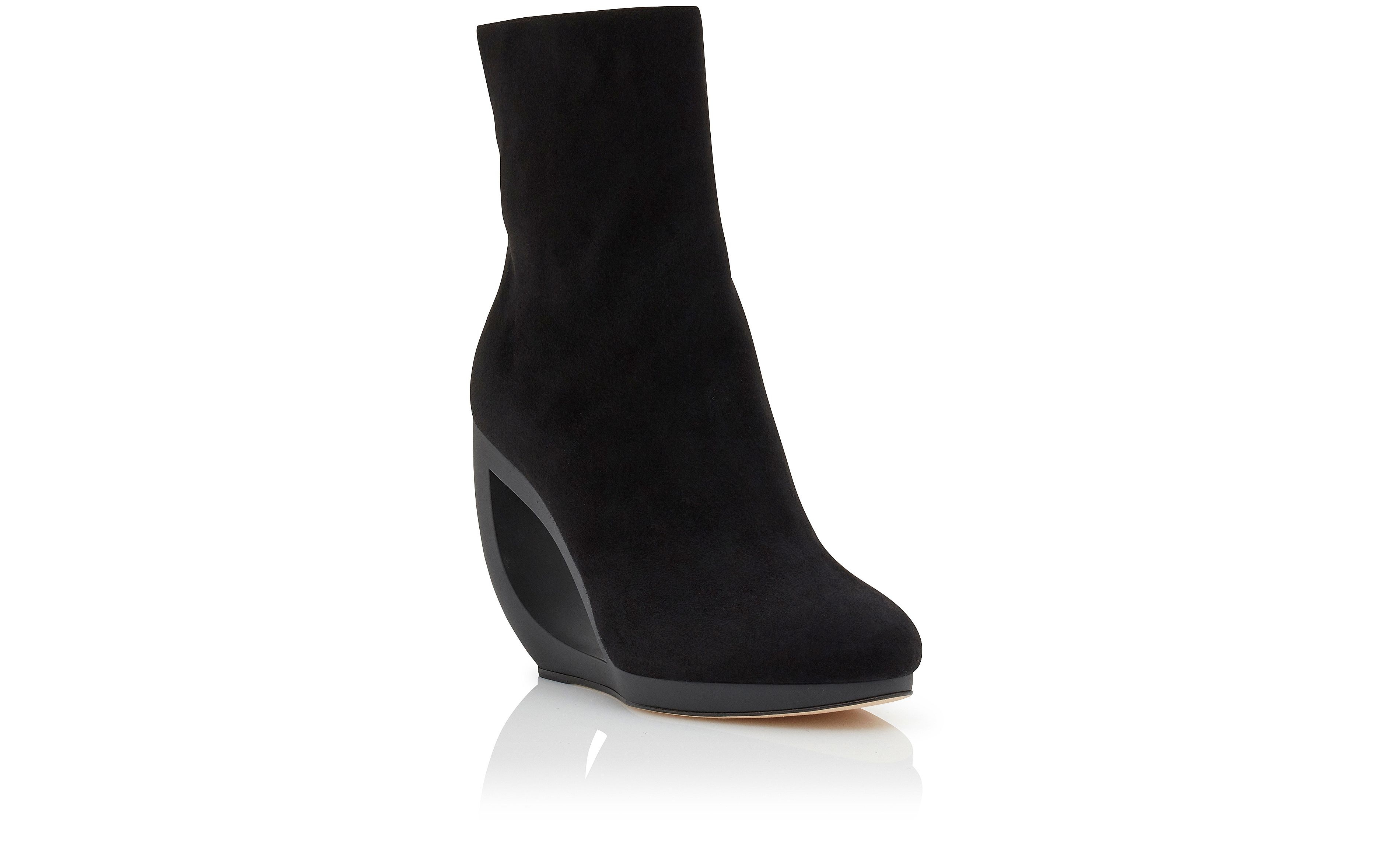 Black Suede Cut-Out Heel Boots - 3