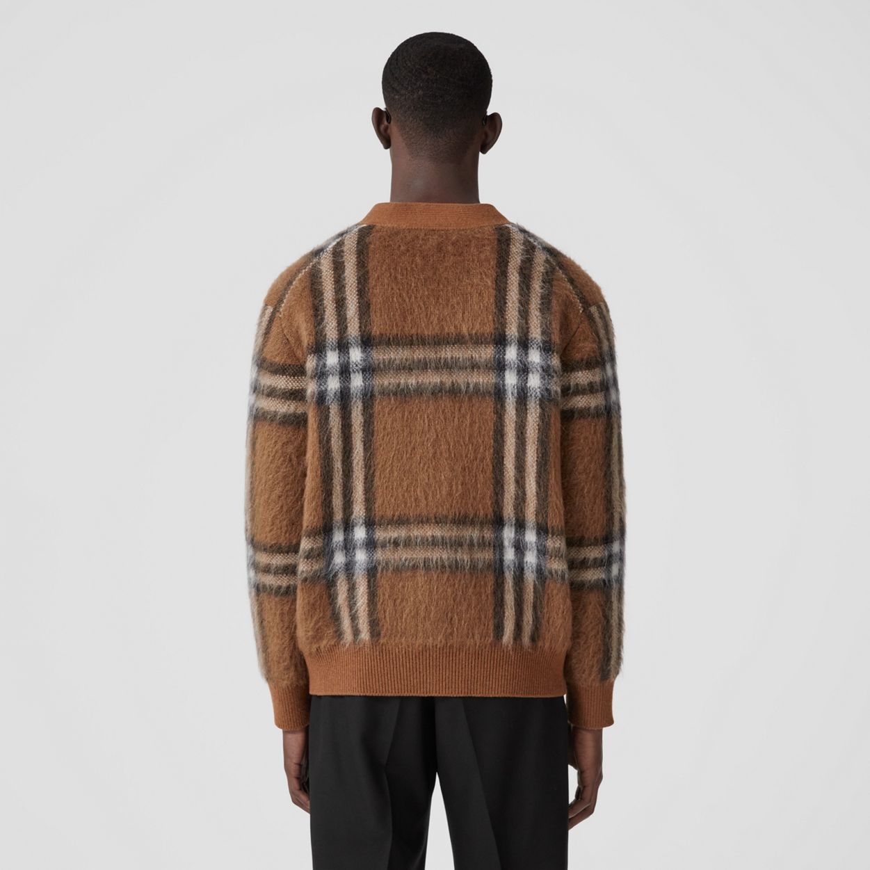 Check Wool Mohair Blend Jacquard Cardigan - 4