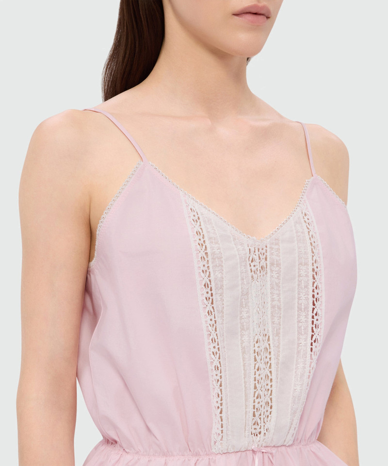 Pink cotton poplin top with lace inserts 5