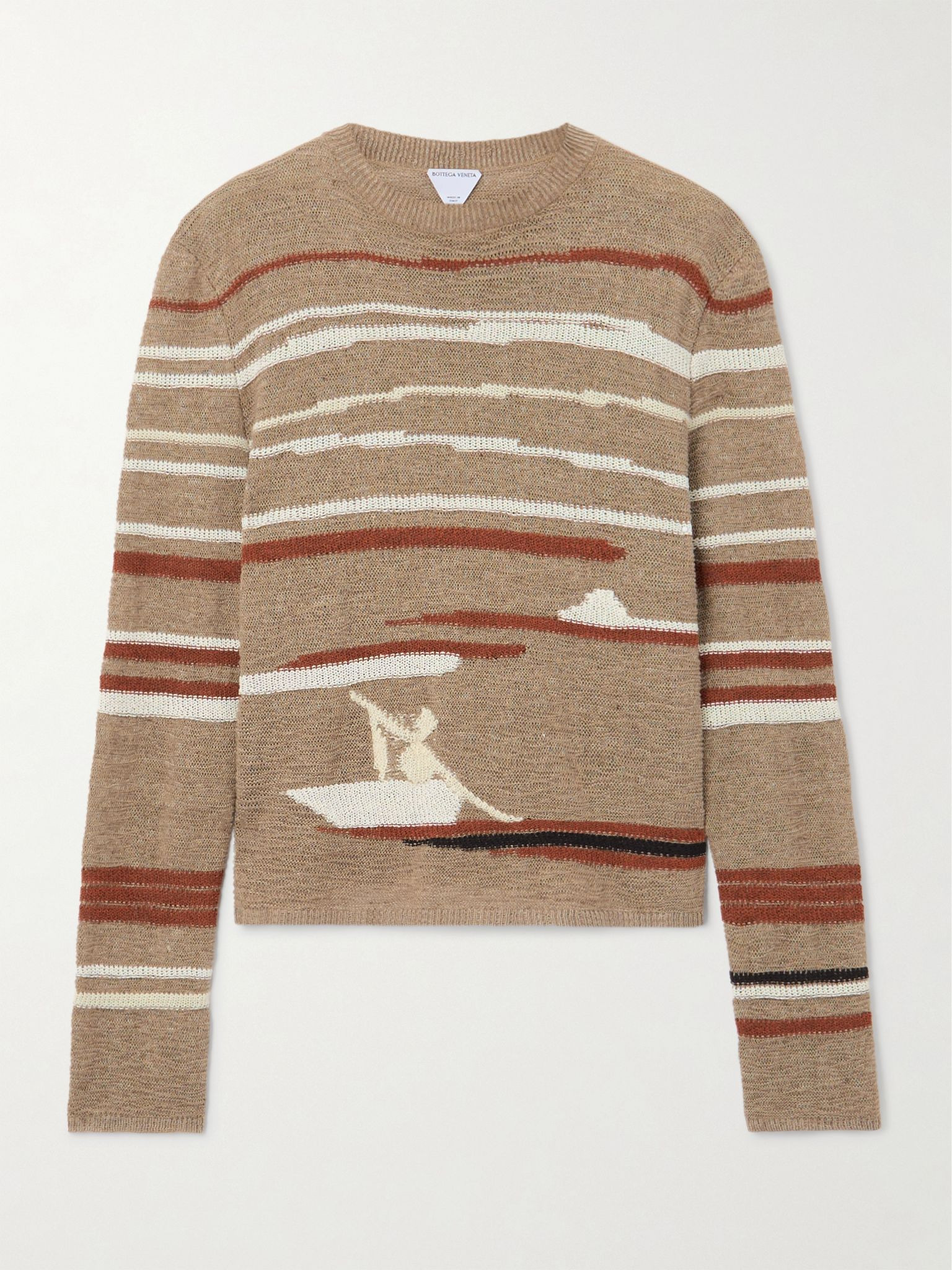 Striped jacquard-knit linen and cotton-blend sweater Stone - 1