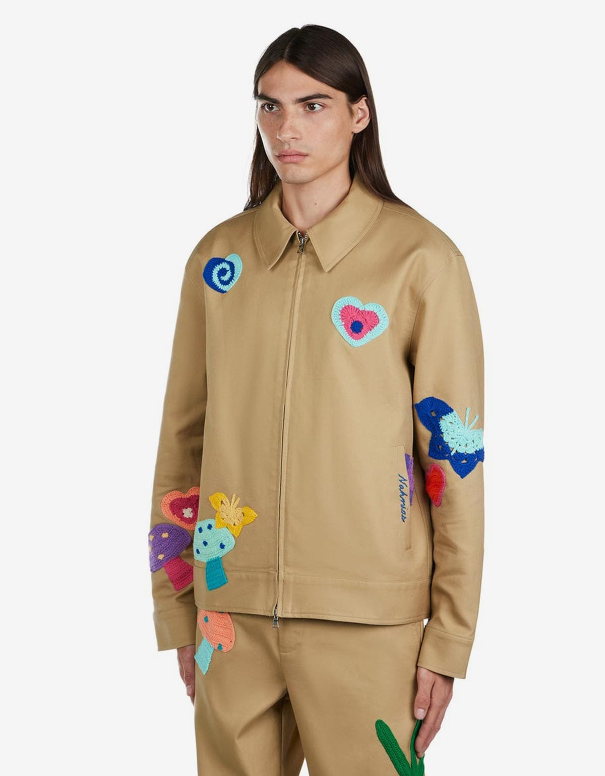 Nahmias Sand Crochet Patch Worker Jacket - 2