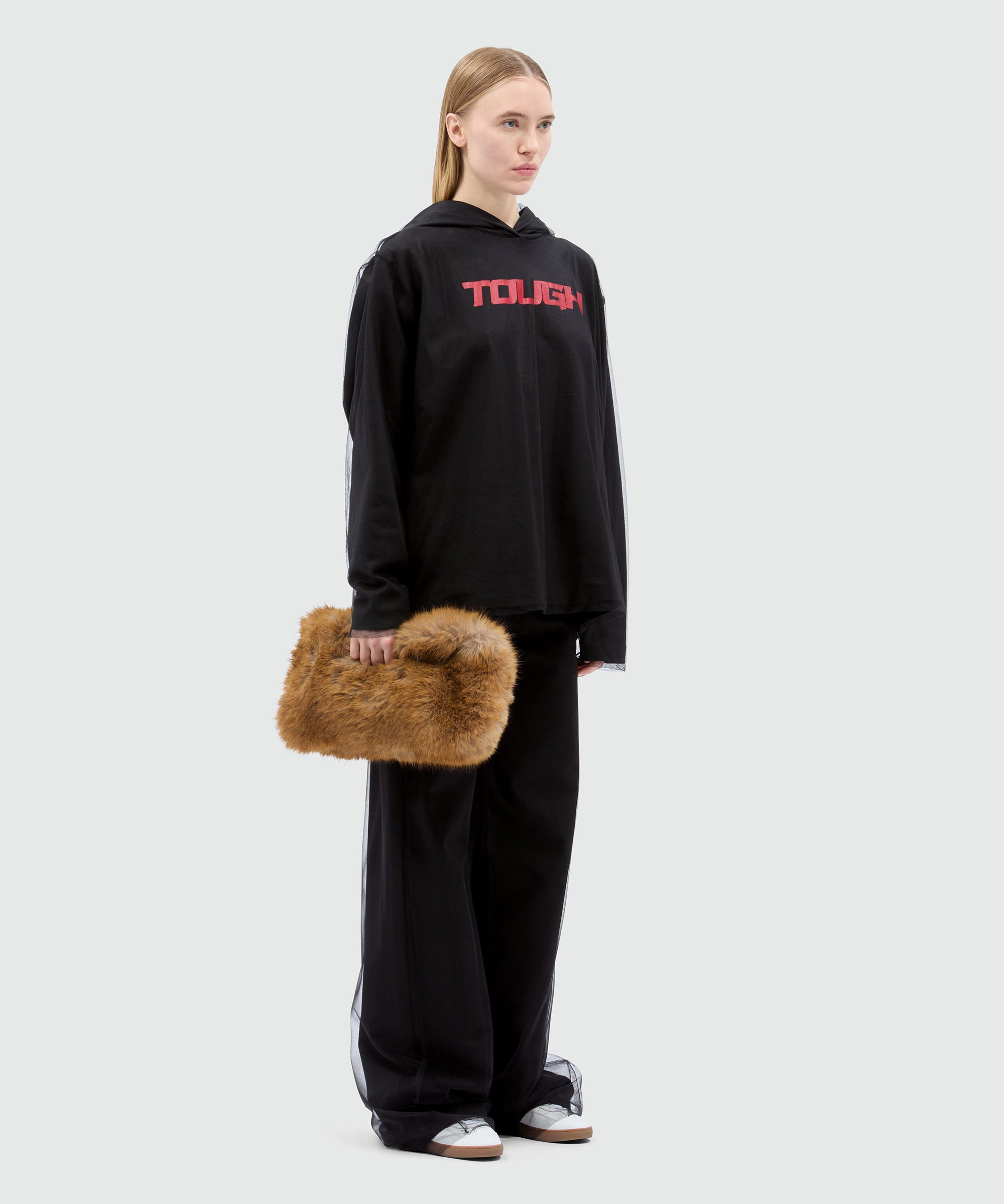 Black tulle mix hoodie with "TOUGH" print - 4