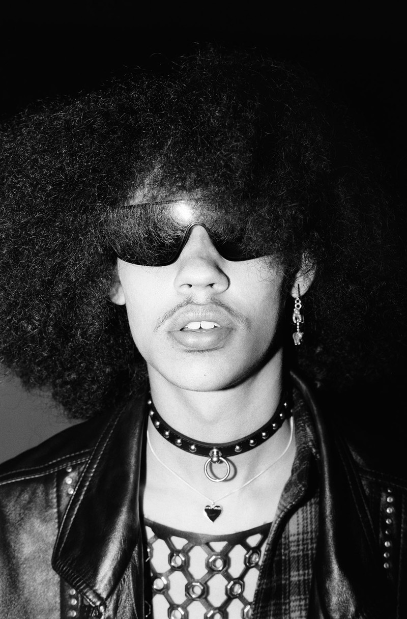 Stud Choker Celine Biker in Washed Calfskin and Brass with silver finish 5