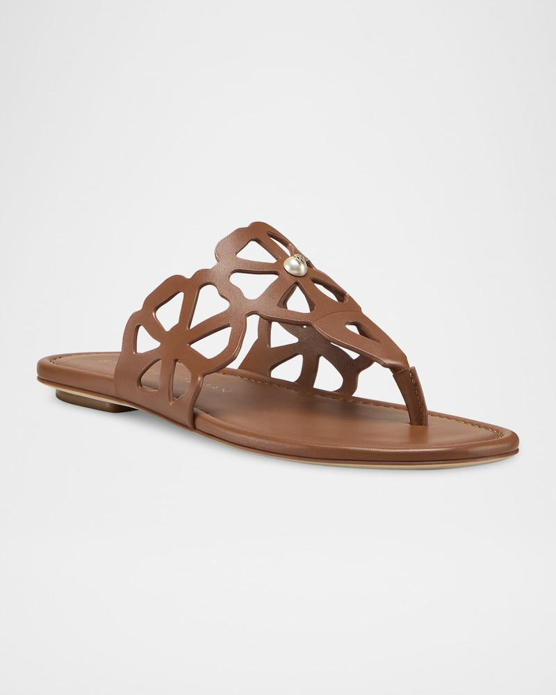 Stuart Weitzman Jasmine Leather Cutout Thong Sandals outlook