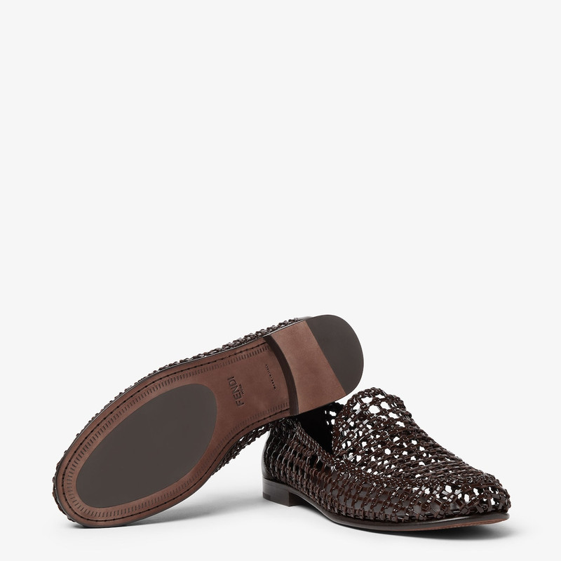 FENDI Loafers Brown low-sheen leather braided loafer outlook