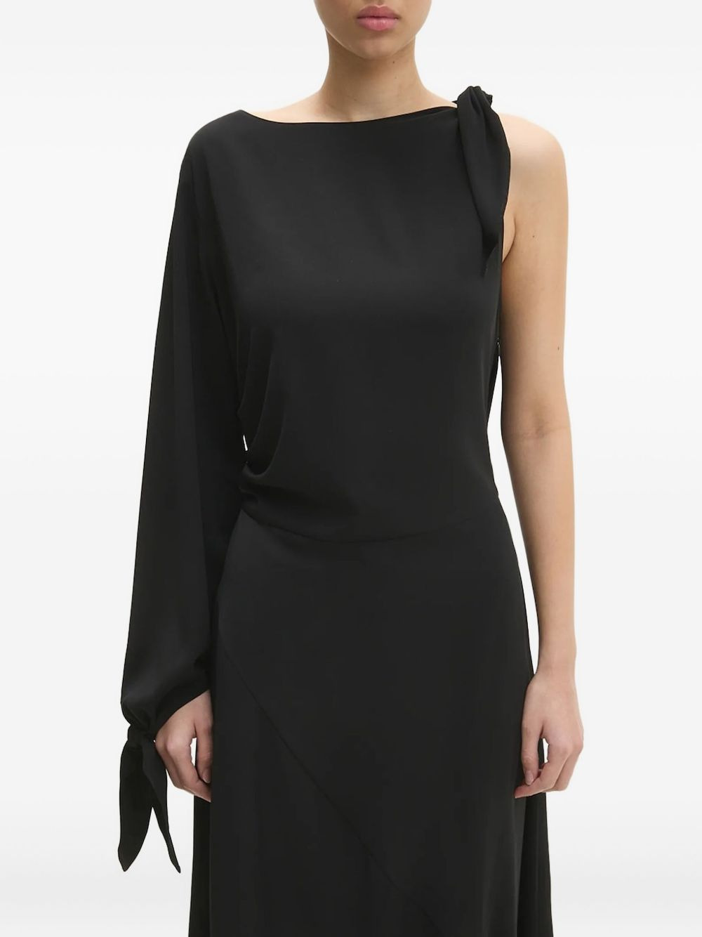 asymmetric-neckline one-sleeve midi dress - 5