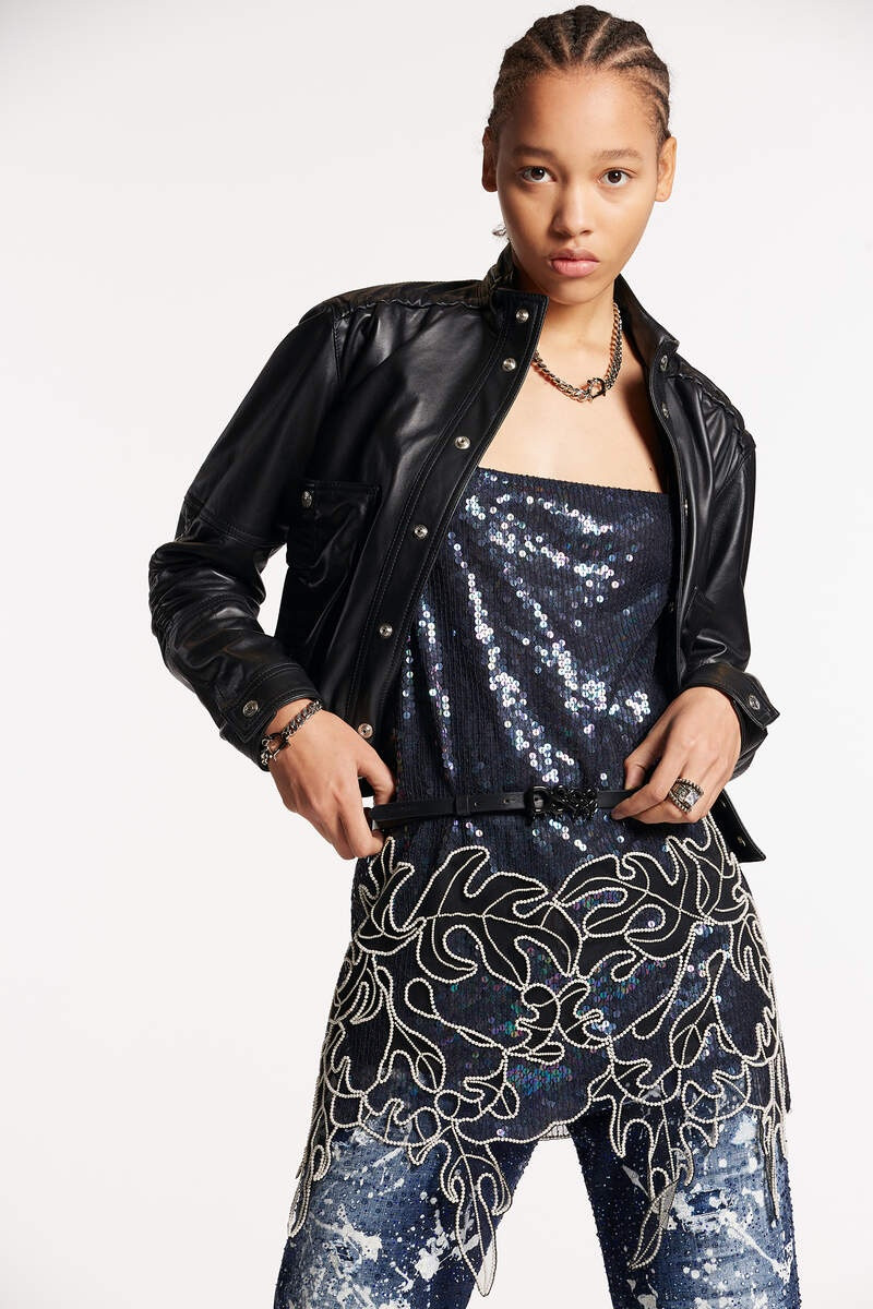 PEARLS FLOWERS TRIM DRESS 1