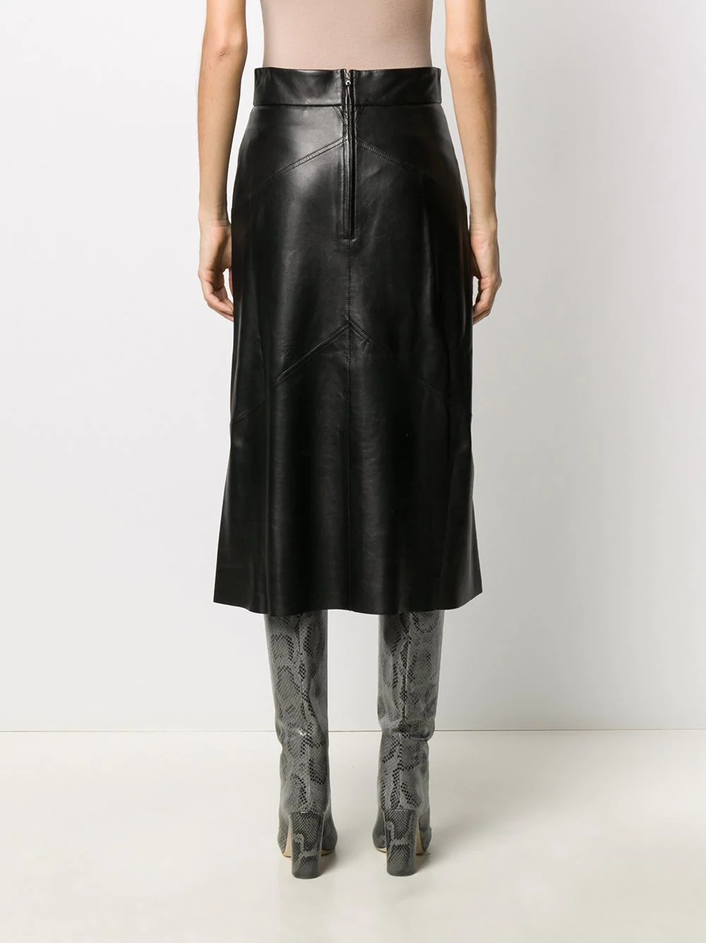 faux-leather mid-length pencil skirt - 4