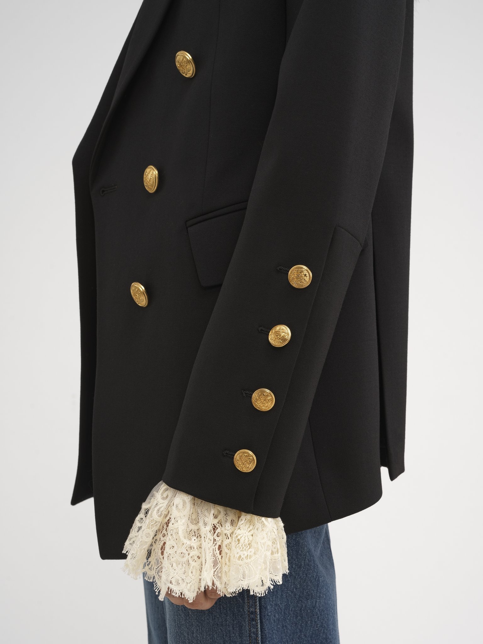 DOUBLE-BREASTED OFFICER JACKET IN WOOL GRAIN DE POUDRE - 6