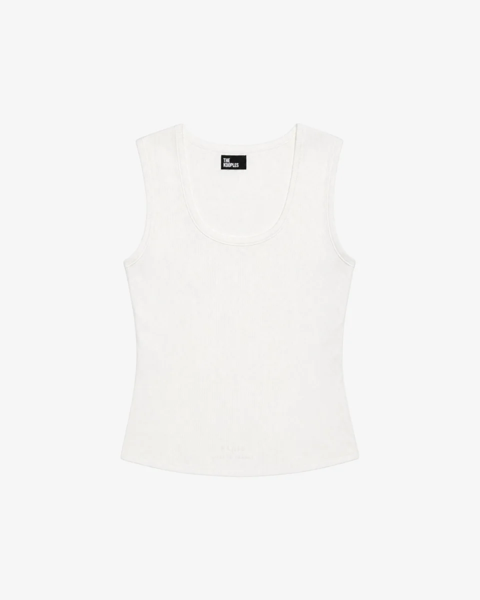 SLEEVELESS COTTON BLEND TOP ECRU - 1