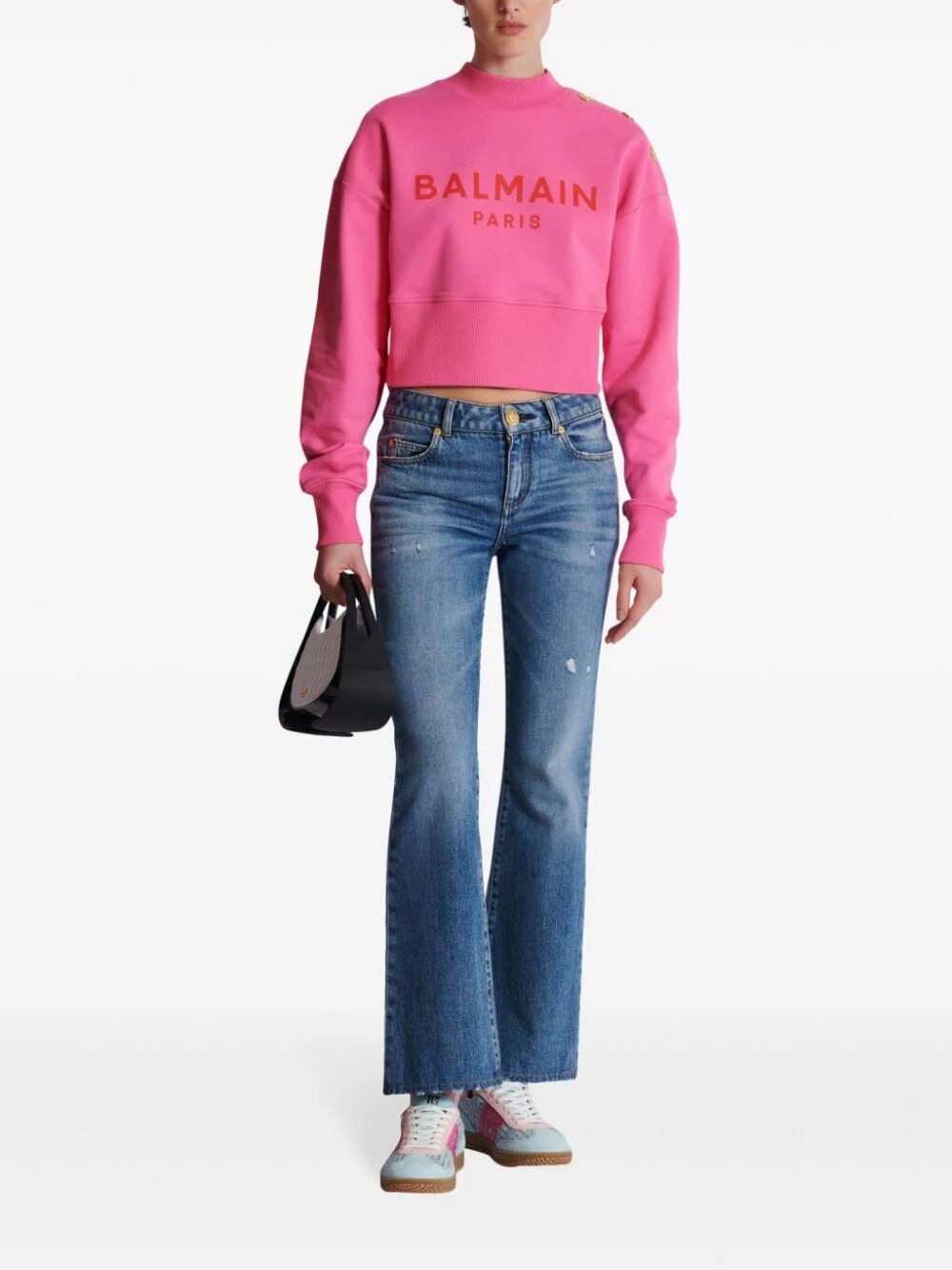 Cropped sweatshirt with balmain paris print - 2