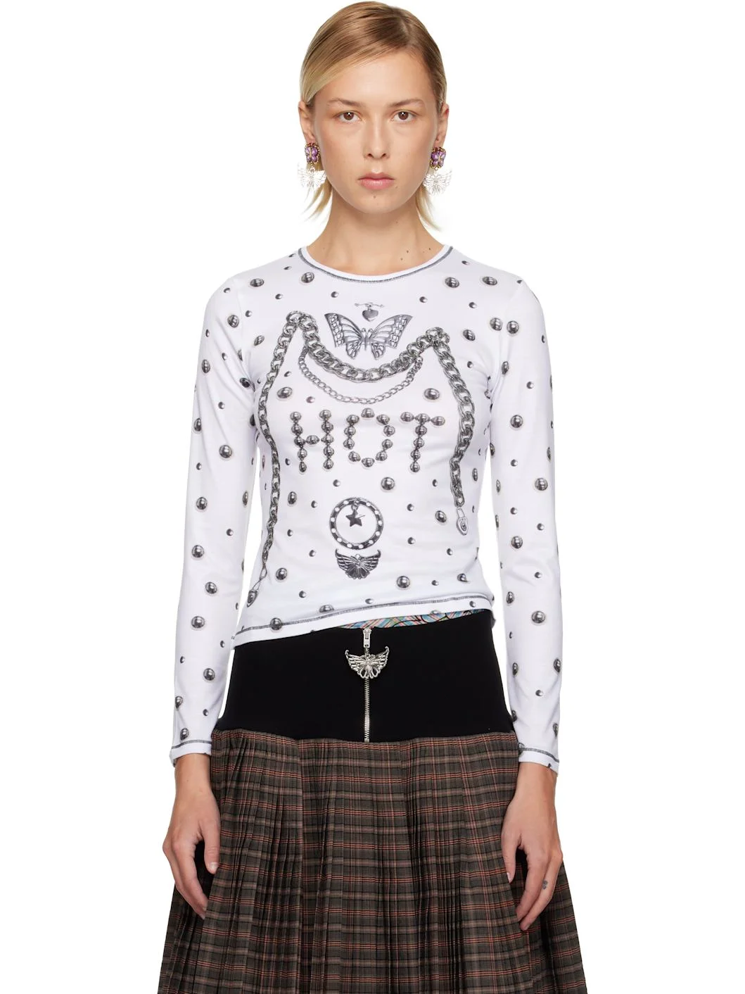 White 'HOT' Fitted Jersey T-shirt - 1