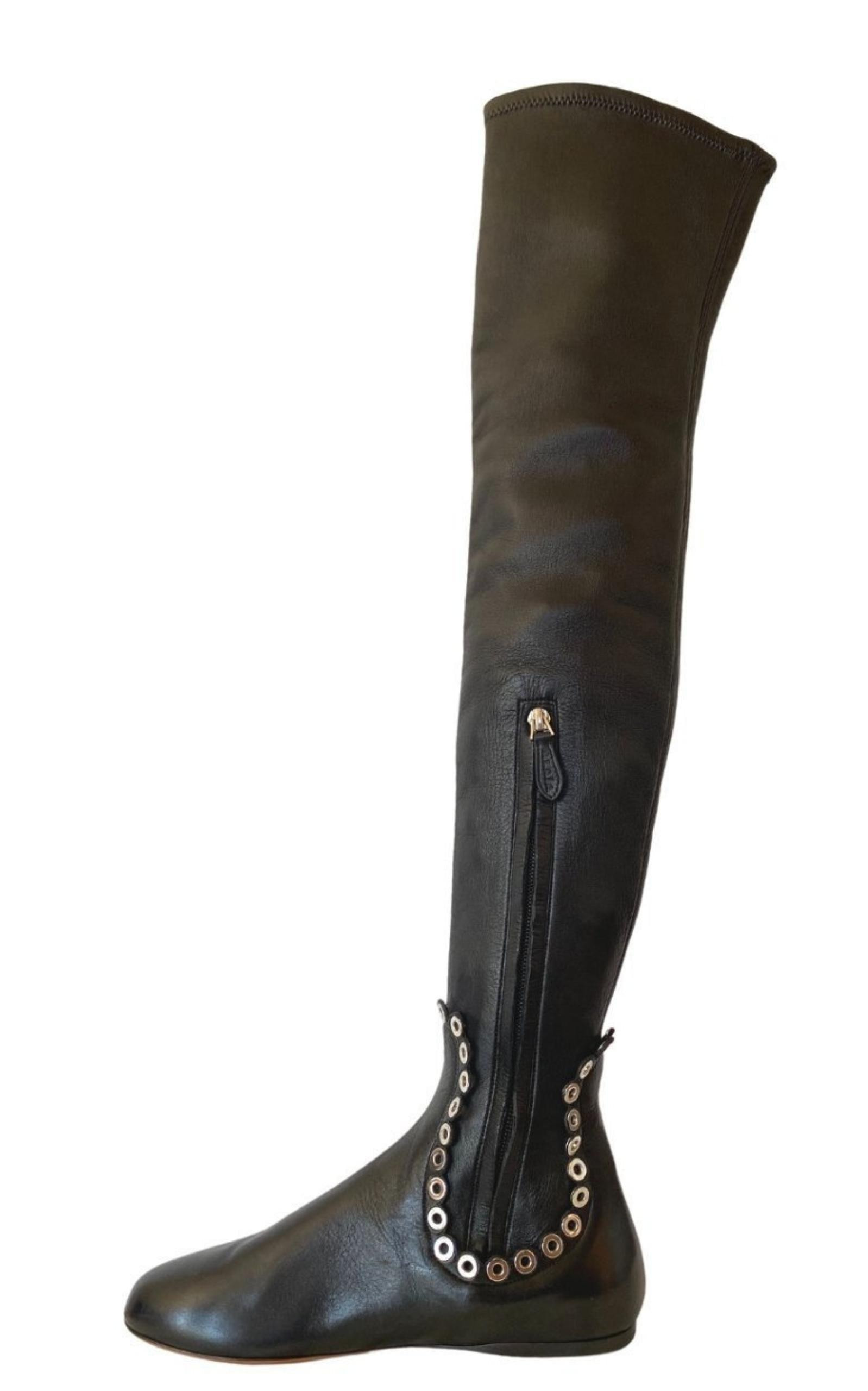 Over Knee Studded Flat Boots - 2