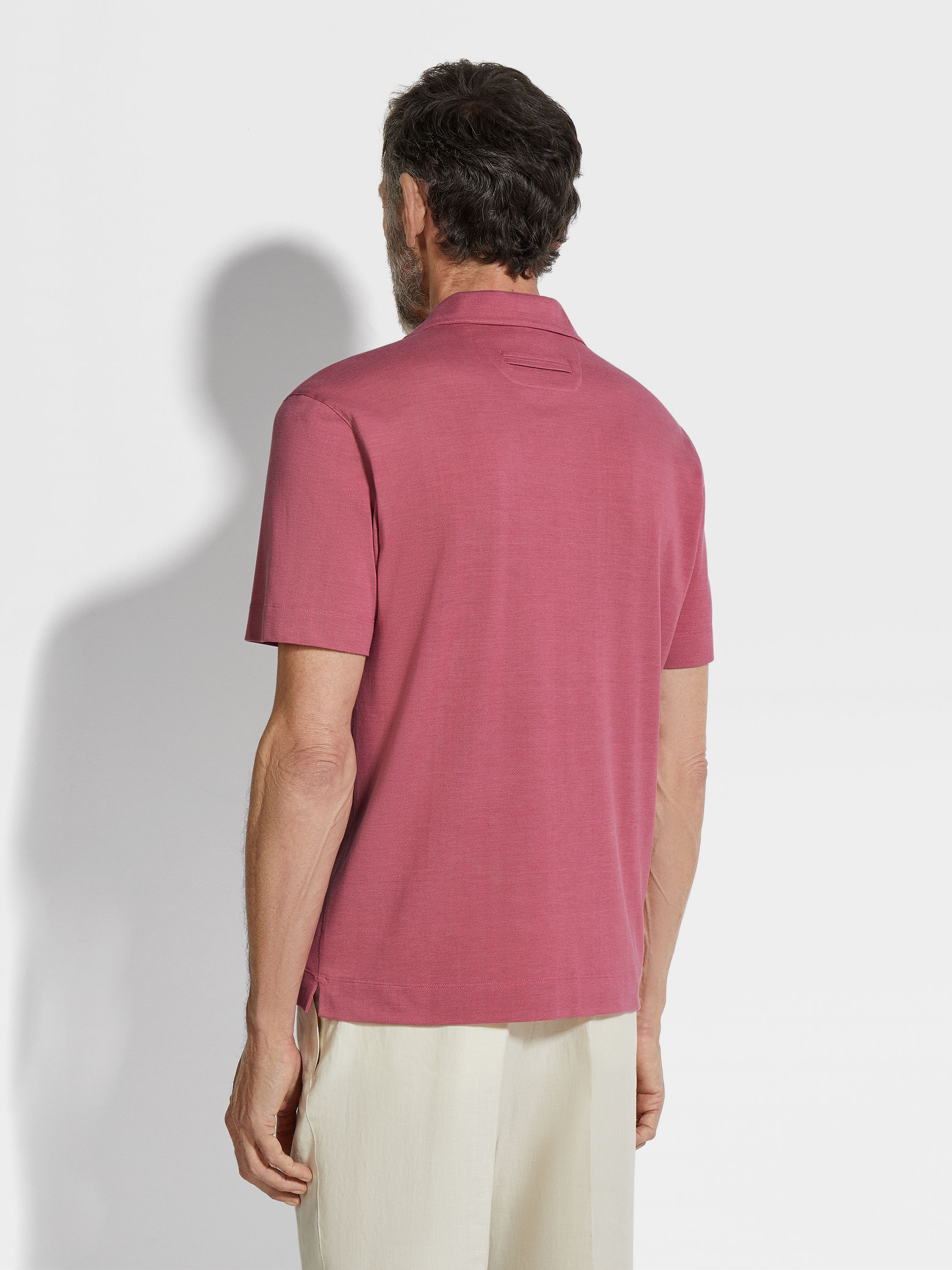 FUCHSIA SILK AND COTTON PIQUET POLO SHIRT - 5