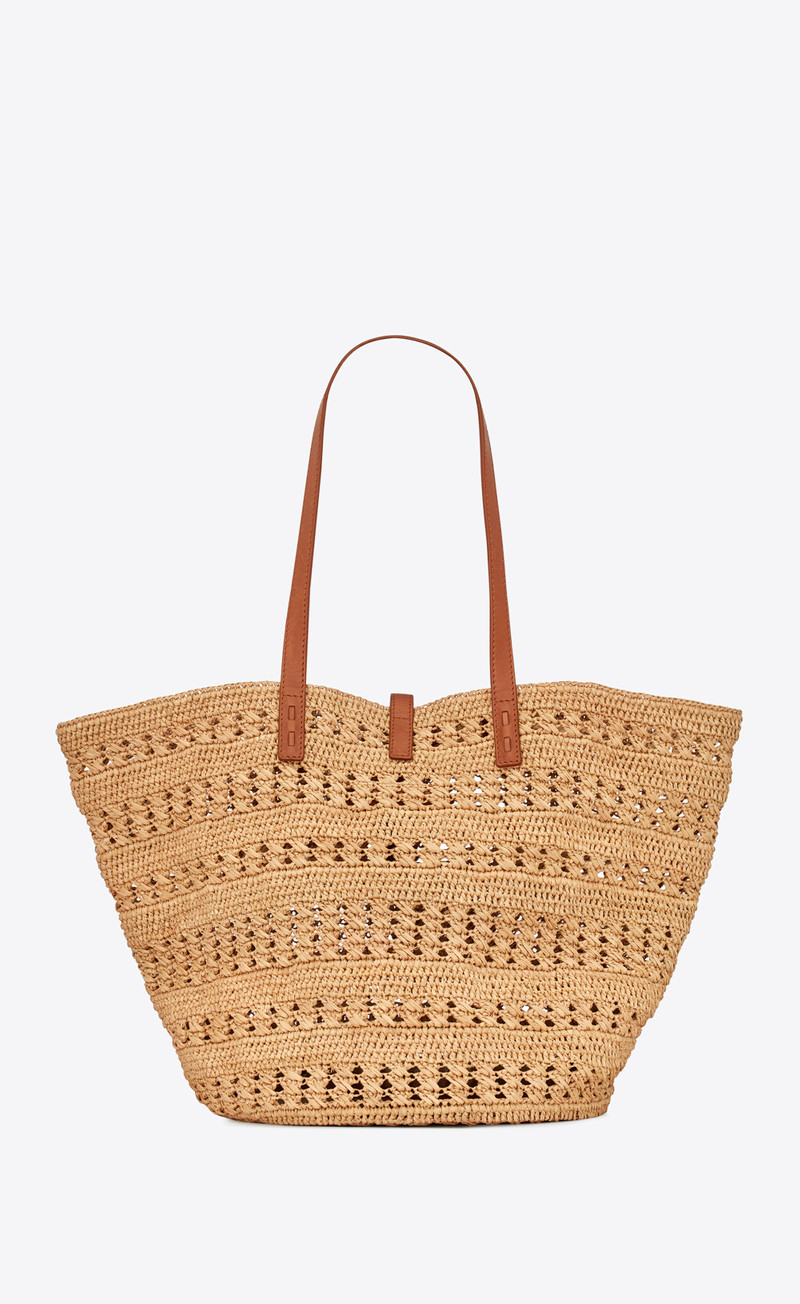 panier medium bag in crochet raffia and smooth leather 3