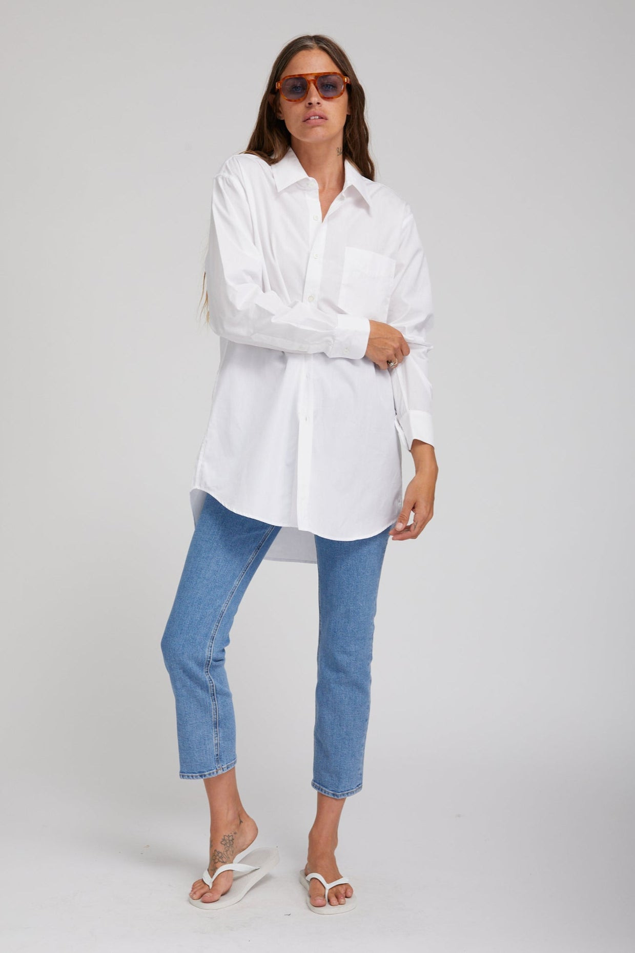 WHITE POPLIN SHIRT WITH POCKET - 3