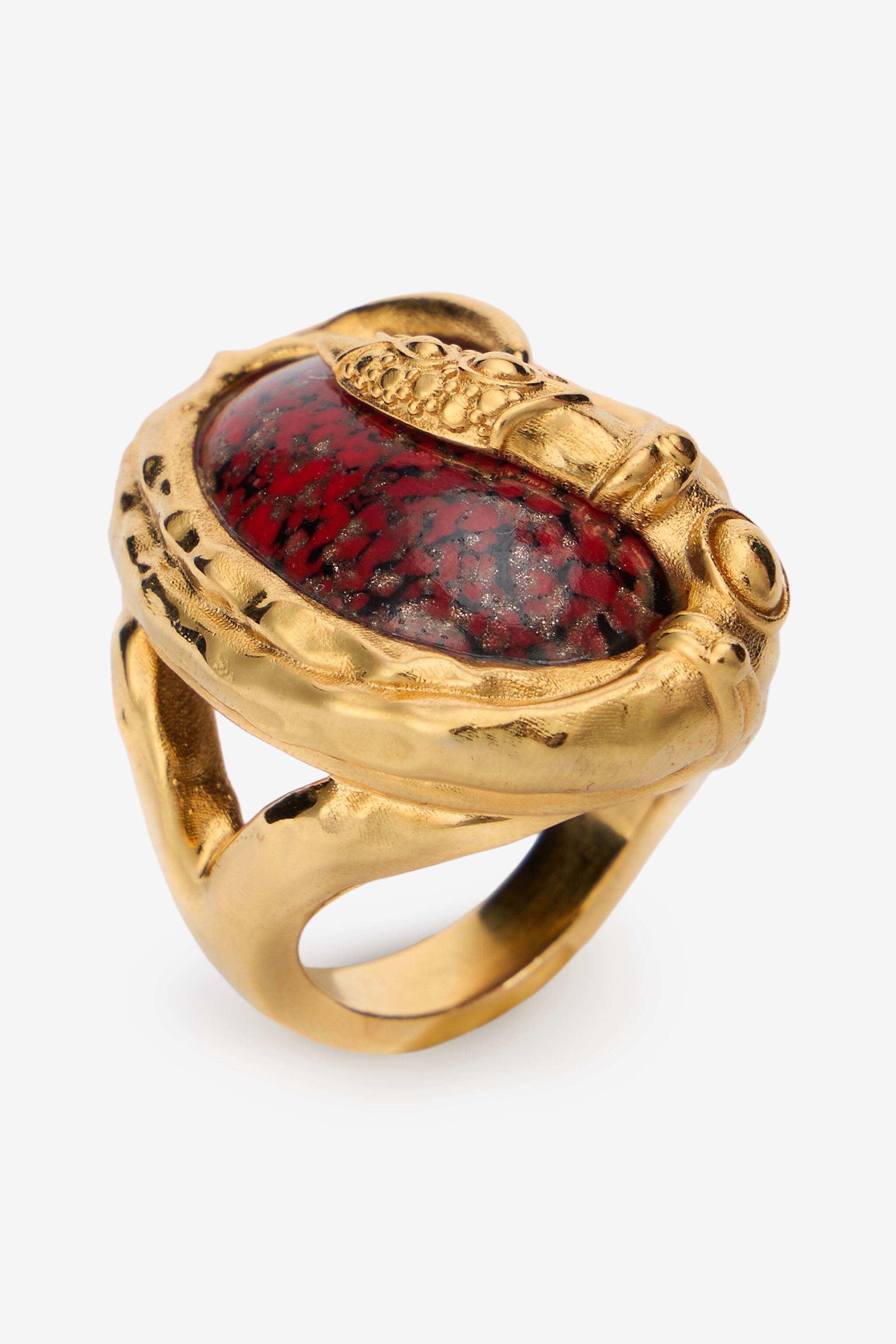 Golden Cocktail Ring With Ruby Stone - 3