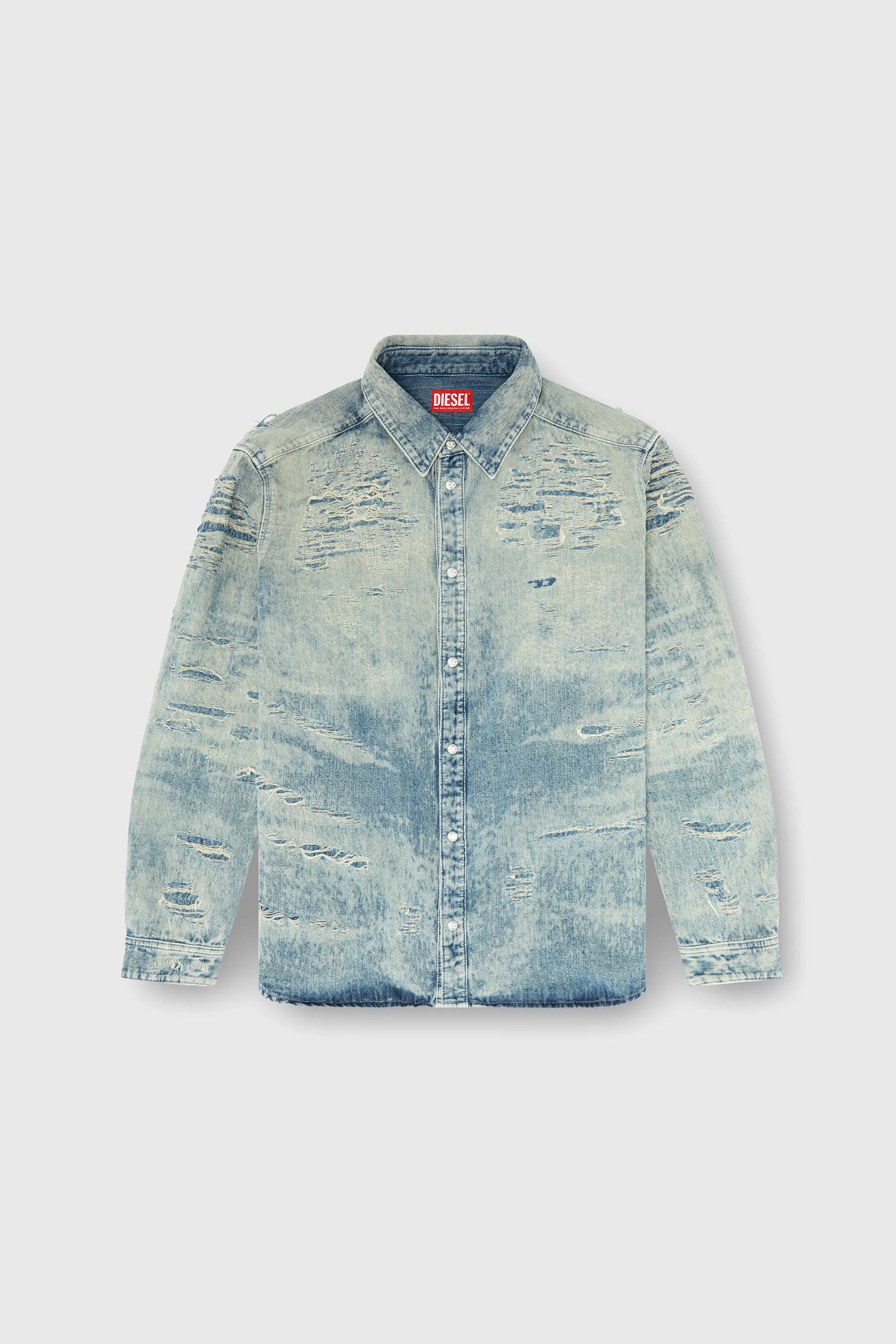 SHIRT IN DISTRESSED-EFFECT JACQUARD DENIM - 1