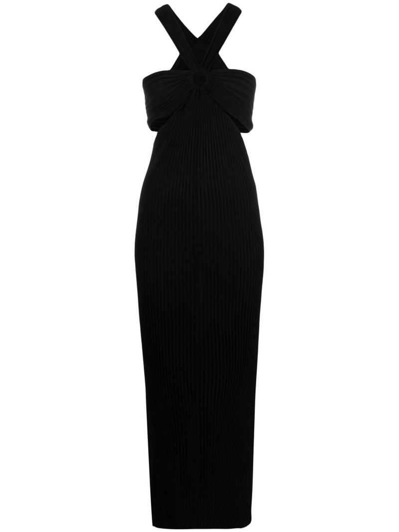gathered ribbed-knit maxi dress 1